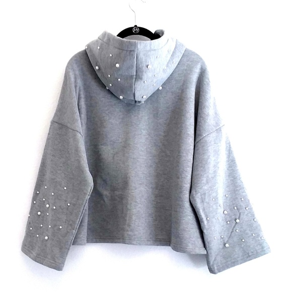 Pearl Studded Hooded Sweatshirt Fleece Lined - Picture 7 of 8